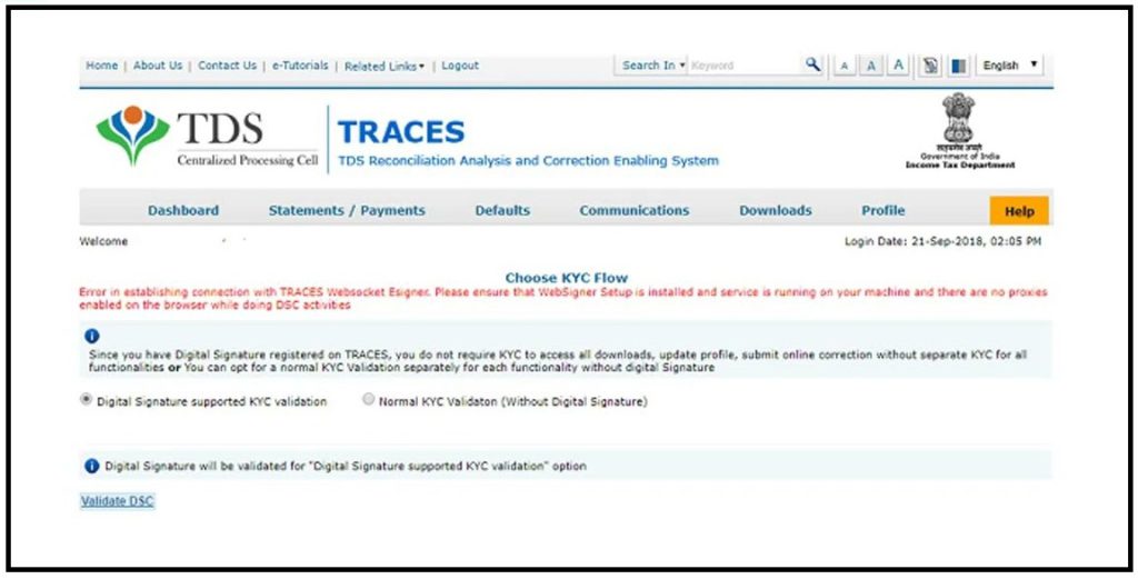 Error in establishing connection with TRACES Websocket Esigner