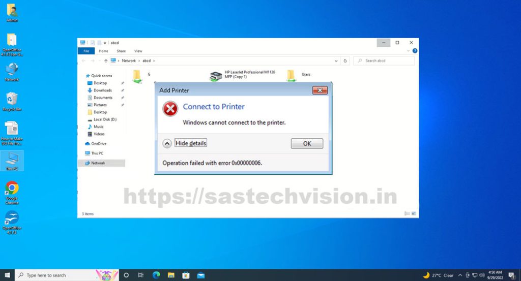 Operation failed with error 0x00000006