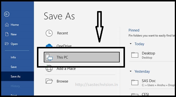 location for save pdf file in word