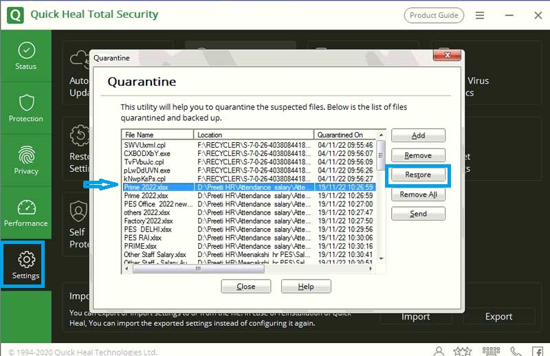 How to Restore automatically delete Excel File by Quick Heal Antivirus and Endpoint Security