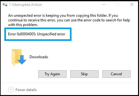 0x80004005 Error while moving, and deleting folders