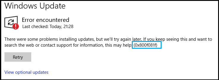 How to Fix Windows 10 update Error Code 0x800F081F