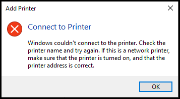 windows couldn't connect to the printer. check the printer