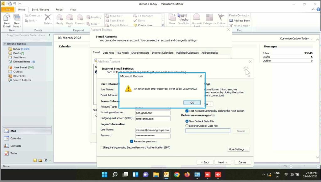 How to fix Microsoft Outlook Error 0x80070002 on Windows 11/10