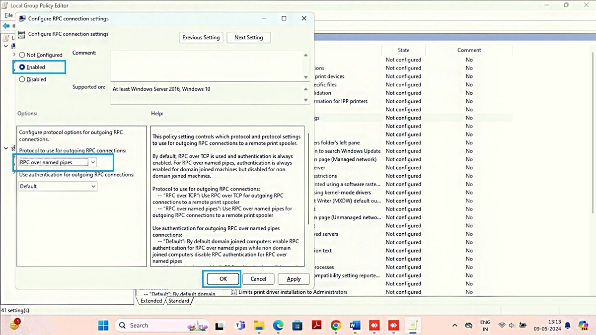 Change Group Policy Setting for error 0x00000709