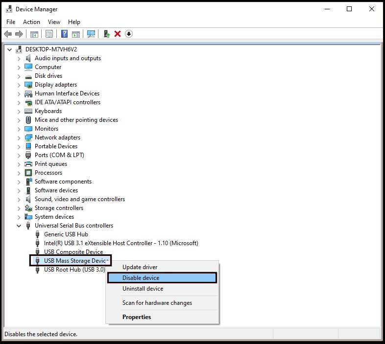 Disable USB Ports Using Device Manager