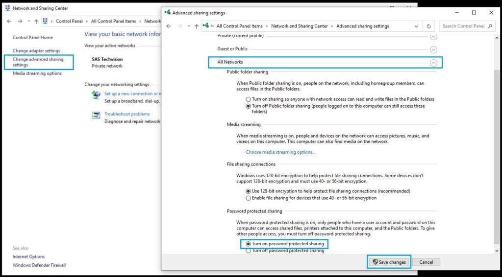 Turn on Password Protected sharing