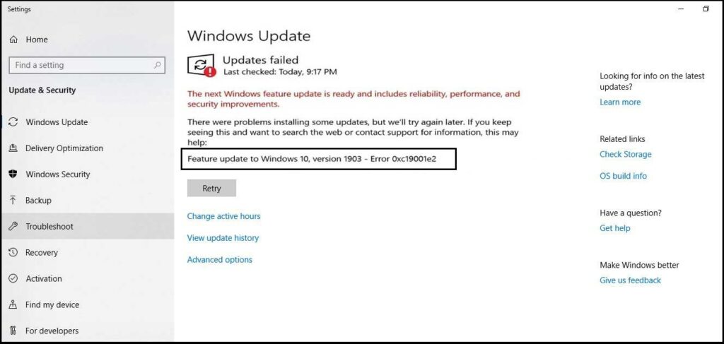 How to fix Windows update error 0xC19001E2 in Windows 10