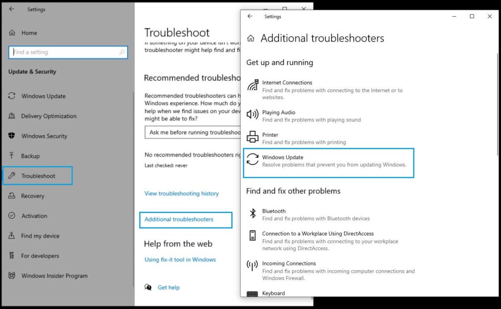  Windows update error 0xC19001E2 - troubleshooter