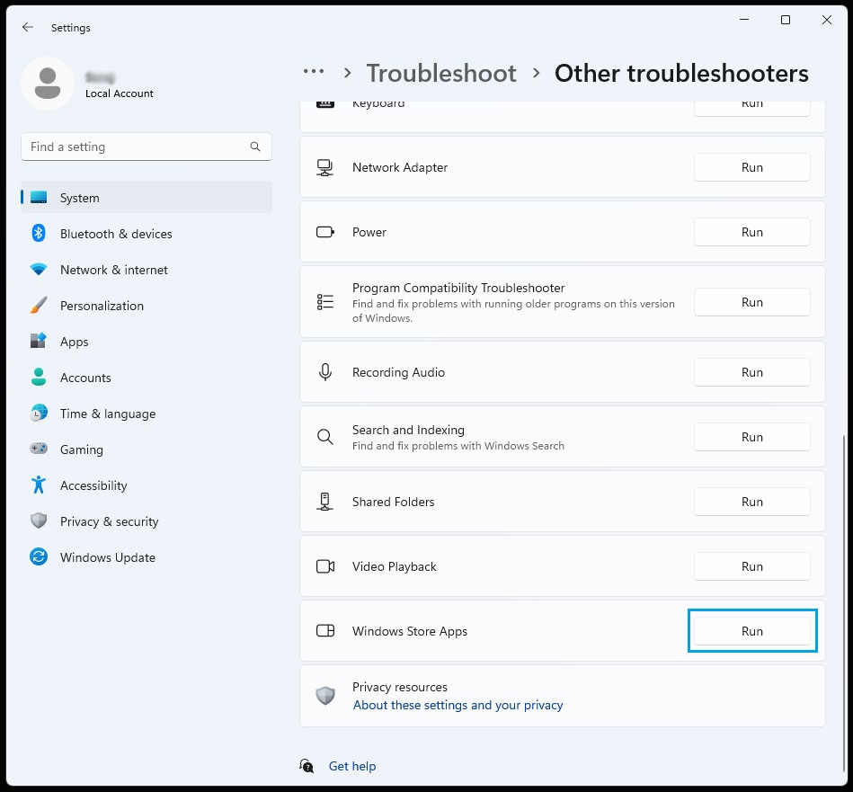 Windows Store app troubleshooter