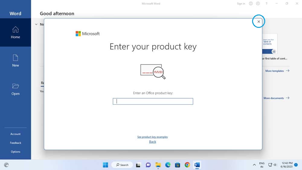 enter office product key