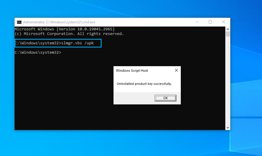 Run the Command to uninstall existing key