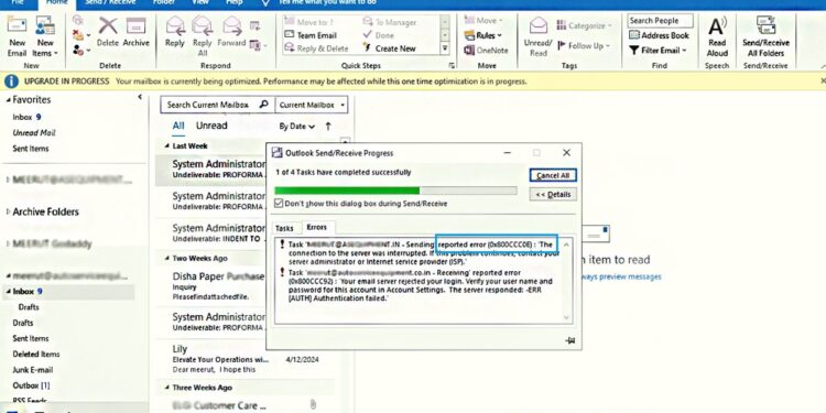 Fixed Outlook An Unknown Error Occurred, Error code 0X800ccc0e