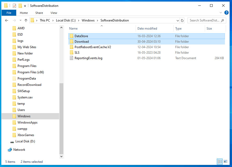 Rename the Windows update folders