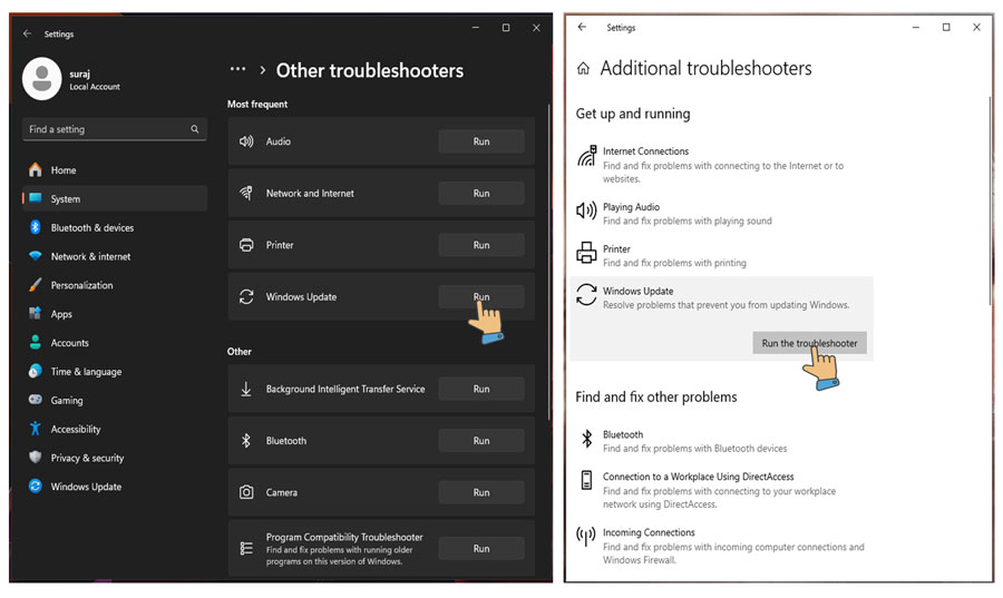 Run Windows Troubleshooter to fix error 0x80070652