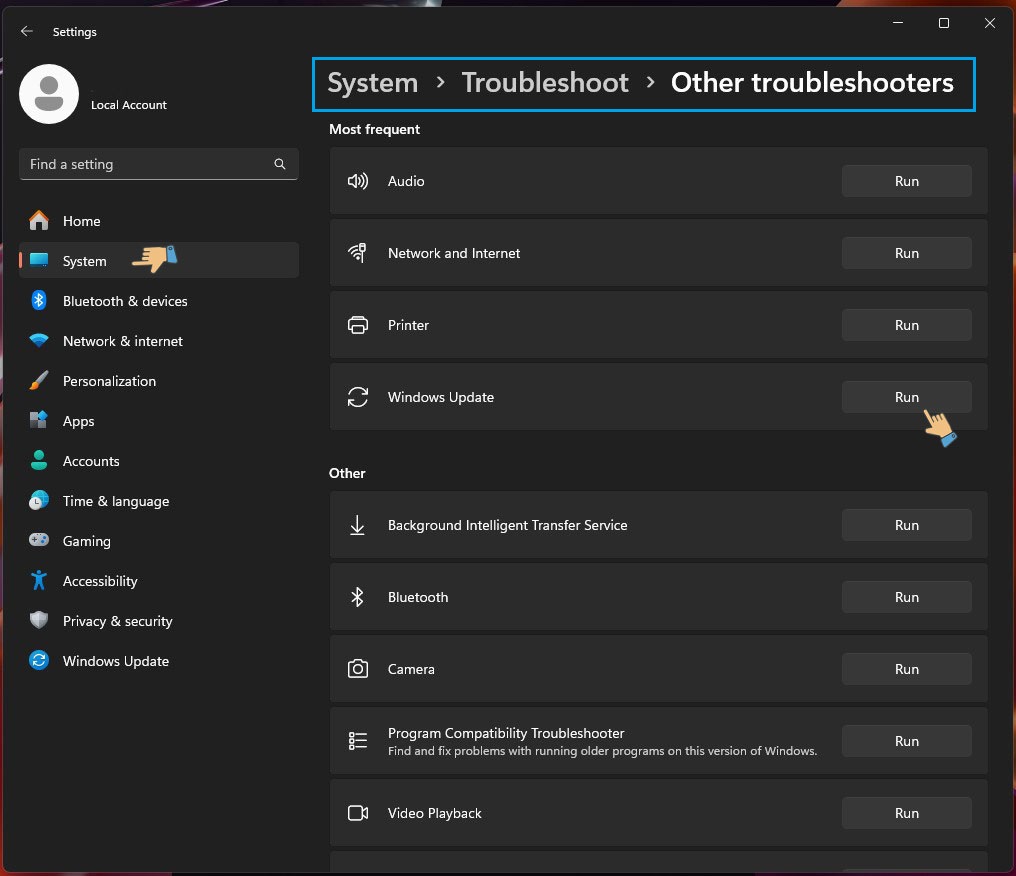 Windows 11 Troubleshooter for error 0x80244022